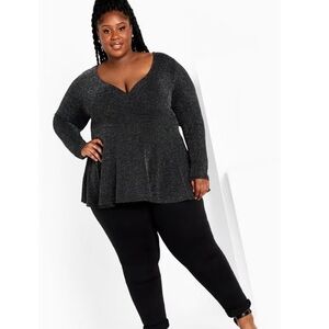 Avenue Sparkle Knit Peplum Top in Charcoal